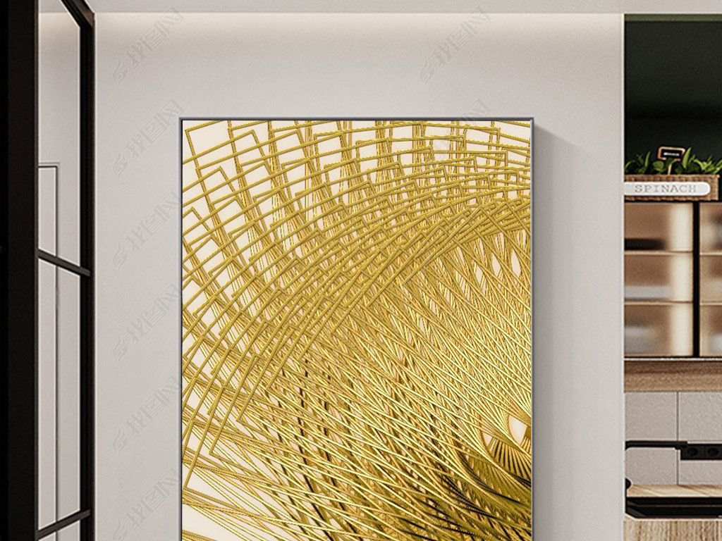 原创轻奢现代致幻金银抽象线条金属装饰画2版权可商用