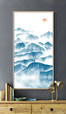 水墨画风景装饰画|原创新中式水墨山水风景飞鸟玄关装饰画