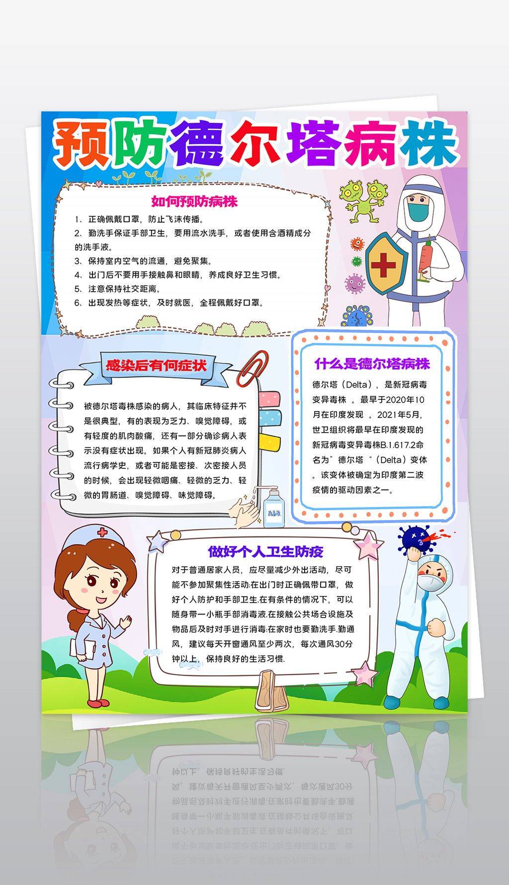 原创预防德尔塔病毒小报新冠病毒变异疫情小报手抄报版权可商用