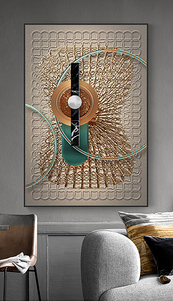 创意轻奢抽象立体金属几何拼接金色客厅装饰画