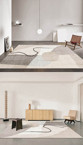 现代简约高级灰意式轻奢卡其色客厅床边地毯地垫