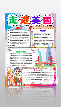 走进美国小报城市地理寒暑假旅游手抄报模板