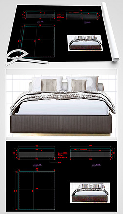 现代家具床箱CAD床软包床CAD图纸