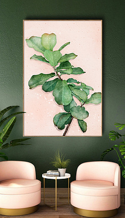水彩植物画装饰画|板绘水彩清新绿色叶子植物琴叶榕装饰画ins风