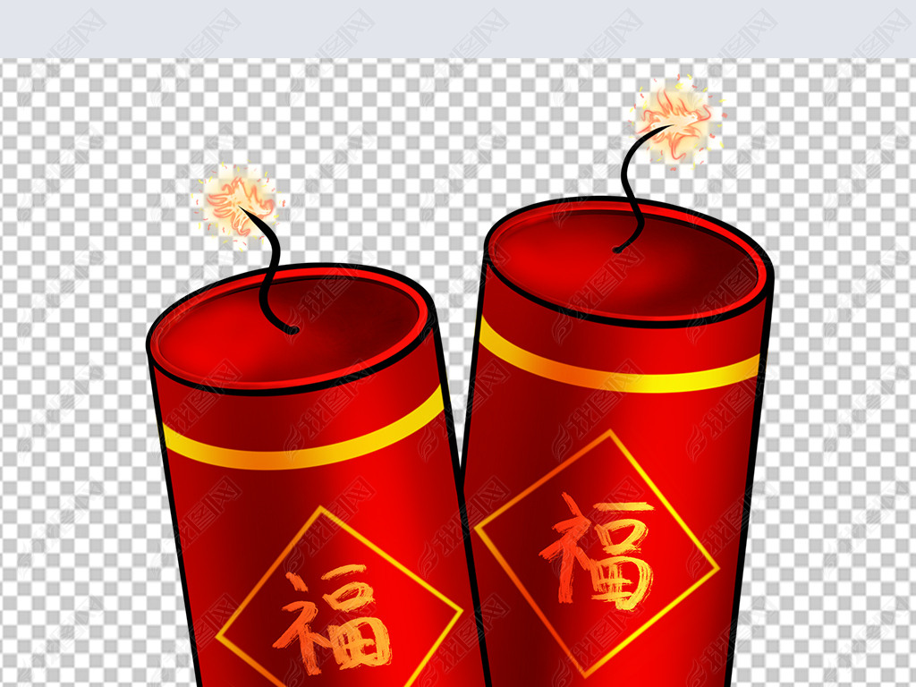 手绘新年元旦烟花鞭炮免扣素材卡通鞭炮元素图标