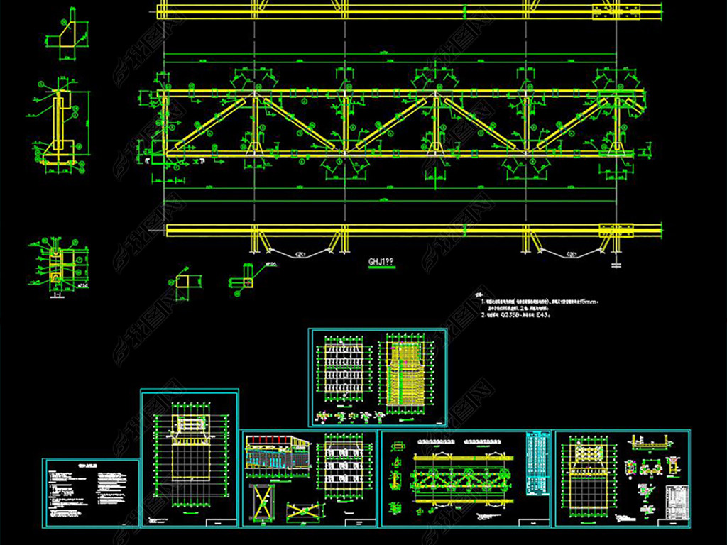 原创某大厅检修马道及吊顶钢结构设计图版权可商用