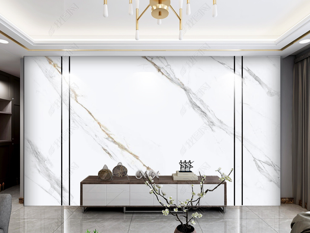 原创极简现代简约爵士白雅士白大理石背景墙