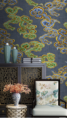 新中式祥云图案无缝壁纸墙纸壁画墙布图案