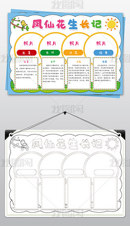 凤仙花生长记录手抄报植物小报小学生电子模板