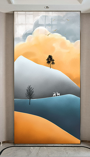 原创现代简约手绘艺术抽象治愈风景玄关装饰画版权可商用