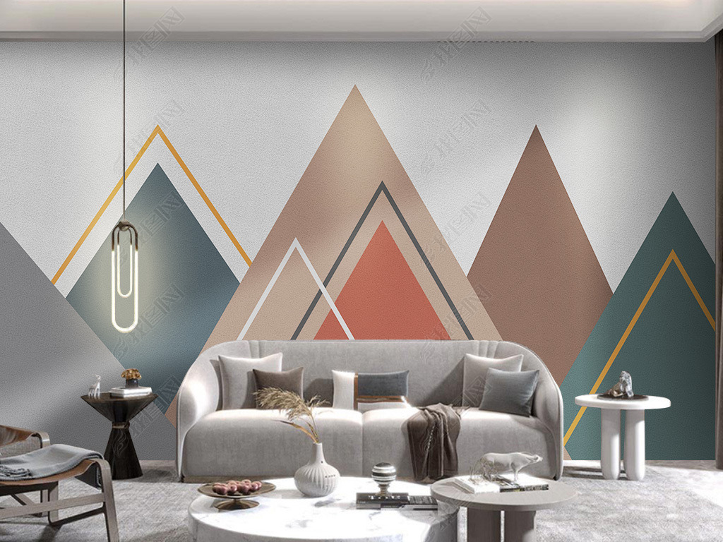 原创现代简约几何山峰拼接图案组合背景墙