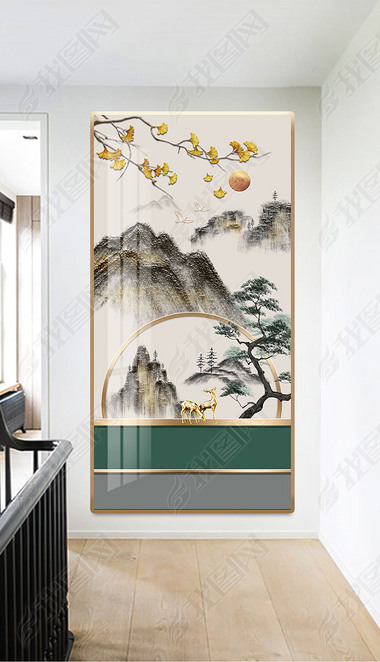 新中式石来运转水墨立体纹理山水抽象装饰画