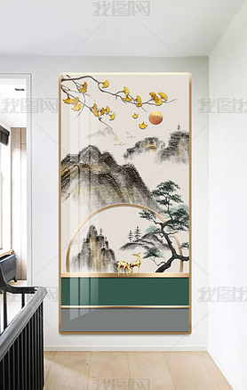 新中式石来运转水墨立体纹理山水抽象装饰画