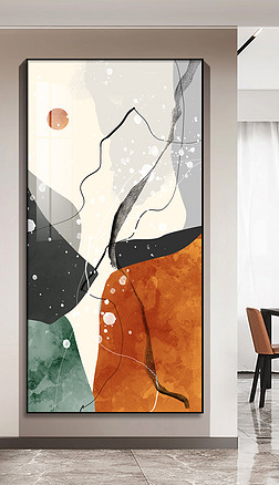 现代手绘抽象入户玄关装饰画走廊竖版北欧挂画