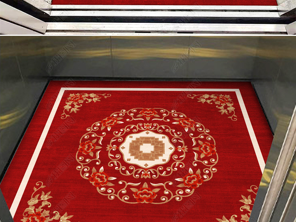 现代红色中式花纹花边地毯地垫电梯地毯