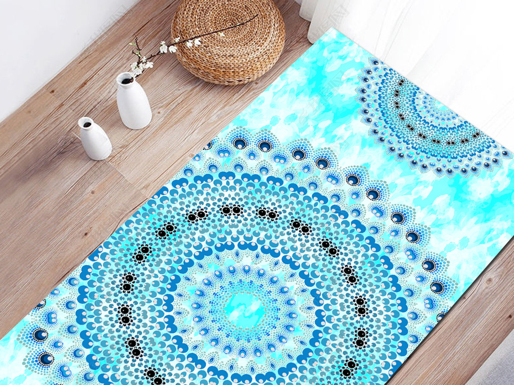 现代瑜伽垫地垫健身垫曼陀罗花纹设计图案