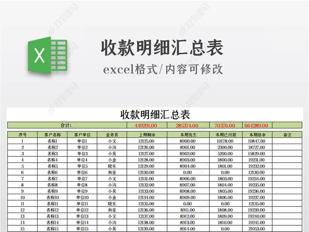 收款明细汇总表