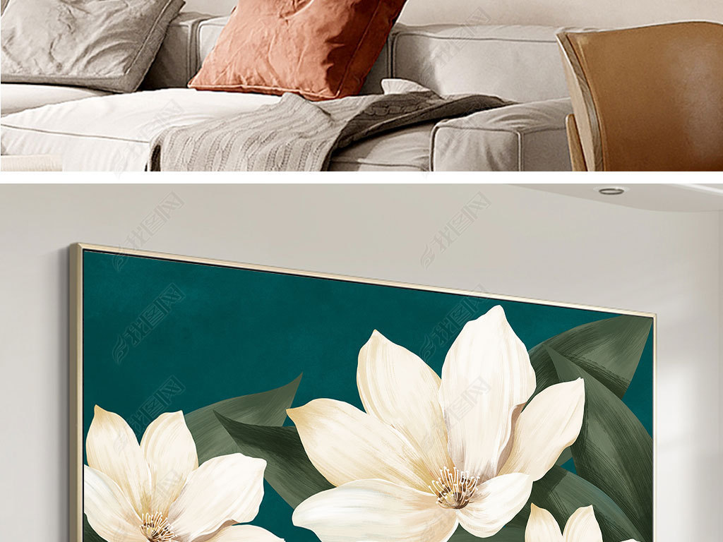 手绘简约花卉唯美现代欧式油画客厅卧室装饰画