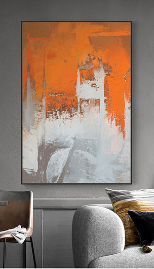 抽象橙色几何色块拼接油画客厅玄关轻奢装饰画