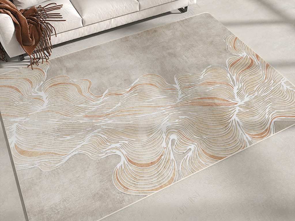 北欧轻奢侘寂风抽象线条几何客厅地毯床边毯地垫