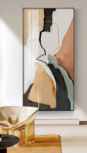 现代简约抽象手绘创意油画竖版玄关装饰画4