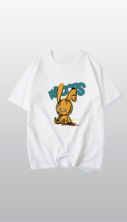 暖黃色卡通兔服裝時尚印繡花圖案設計
