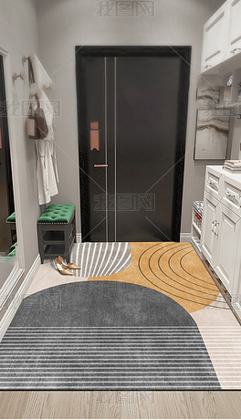 现代简约北欧轻奢几何抽象创意进门地毯入户地垫