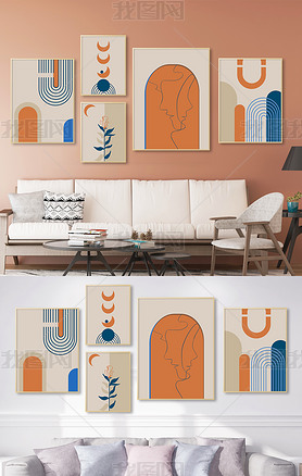 现代照片墙ins抽象简约爱马仕橙客厅装饰画