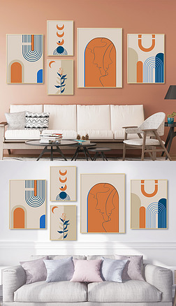 现代照片墙ins抽象简约爱马仕橙客厅装饰画