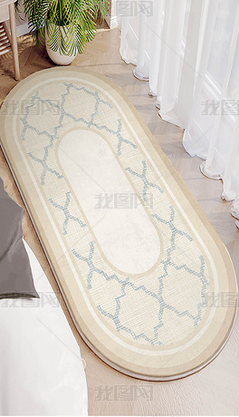 现代北欧轻奢条纹几何卧室客厅床边毯椭圆形地毯