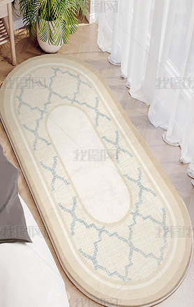 现代北欧轻奢条纹几何卧室客厅床边毯椭圆形地毯