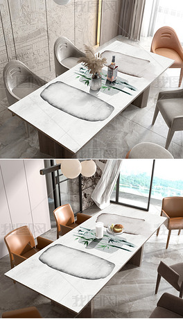新中式抽象轻奢水墨几何黑白桌布茶几餐桌垫