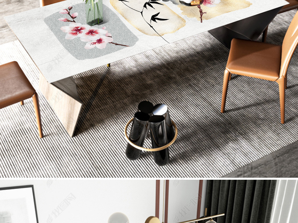 新中式抽象轻奢水墨几何黑白桌布茶几餐桌垫