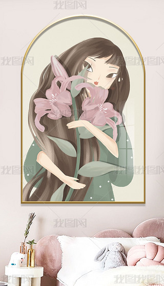 少女客厅装饰画背景墙现代轻奢温馨主卧女孩壁画