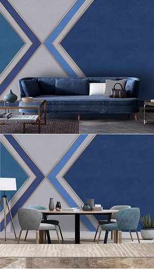 现代简约轻奢几何线条青金石蓝背景墙