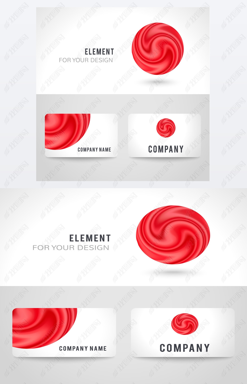 Business card template set, abstract red circle background. illustration