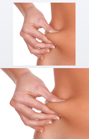 原创女人捏在腹部的脂肪版权可商用