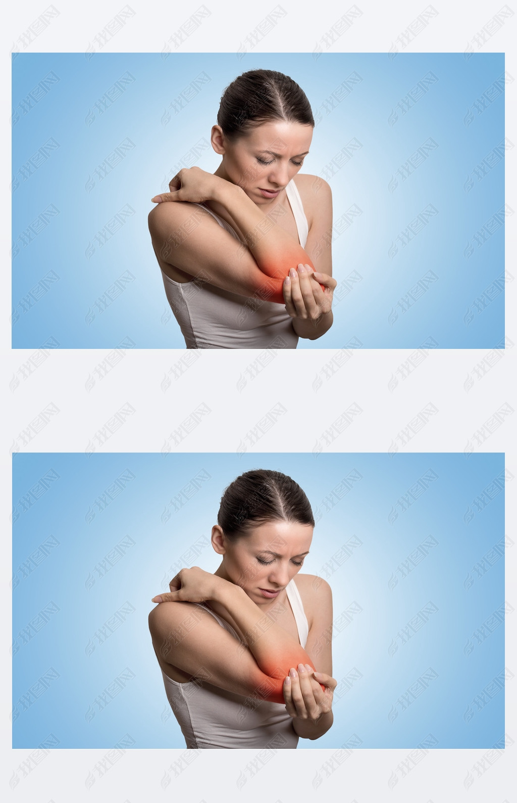 Arm pain and injury of elbow concept