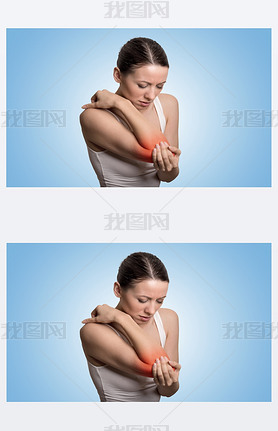 Arm pain and injury of elbow concept