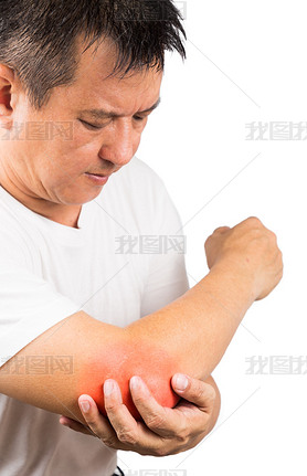 Matured man suffering from painful elbow