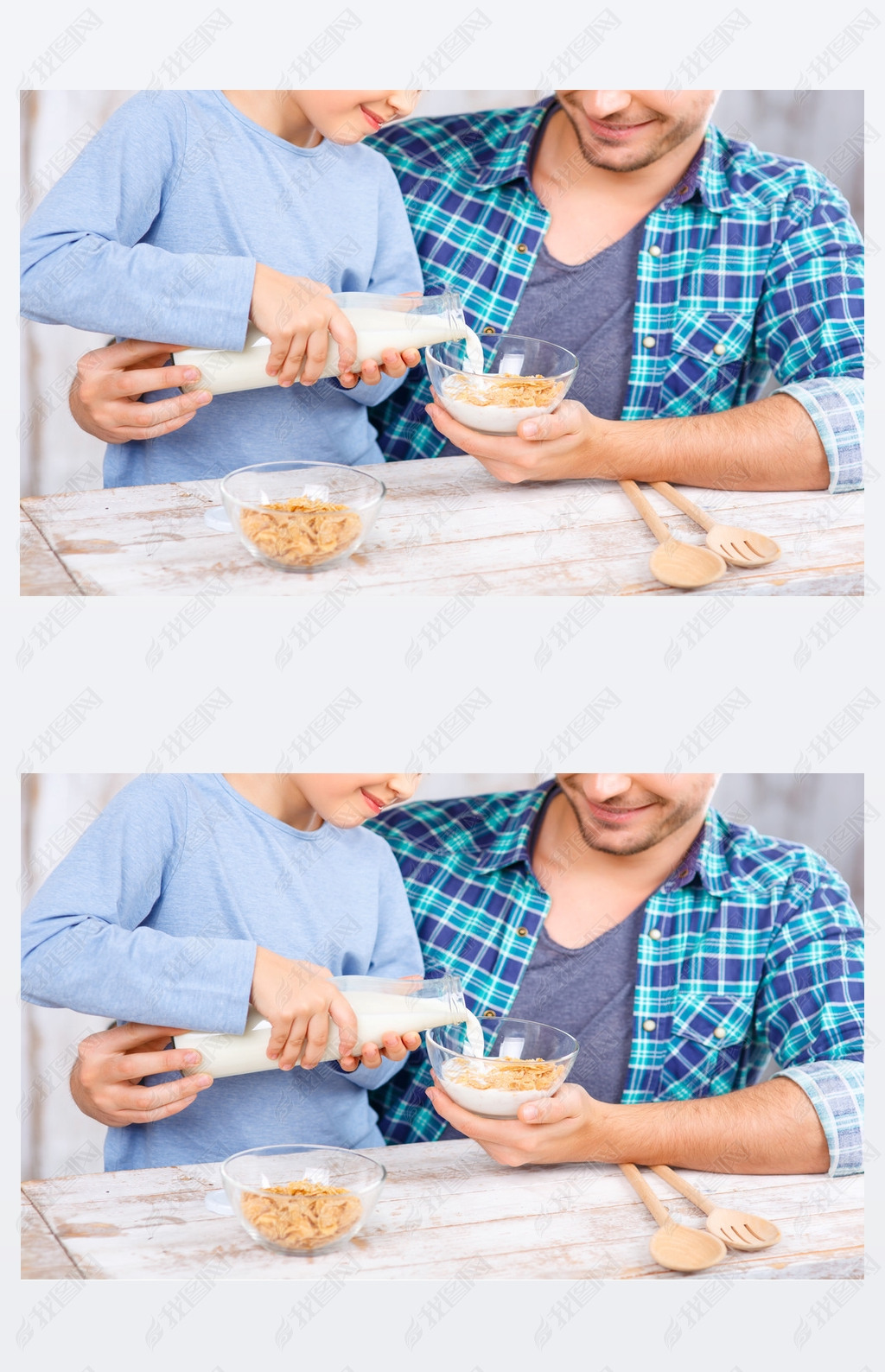 Positive father and daughter hing breakfast