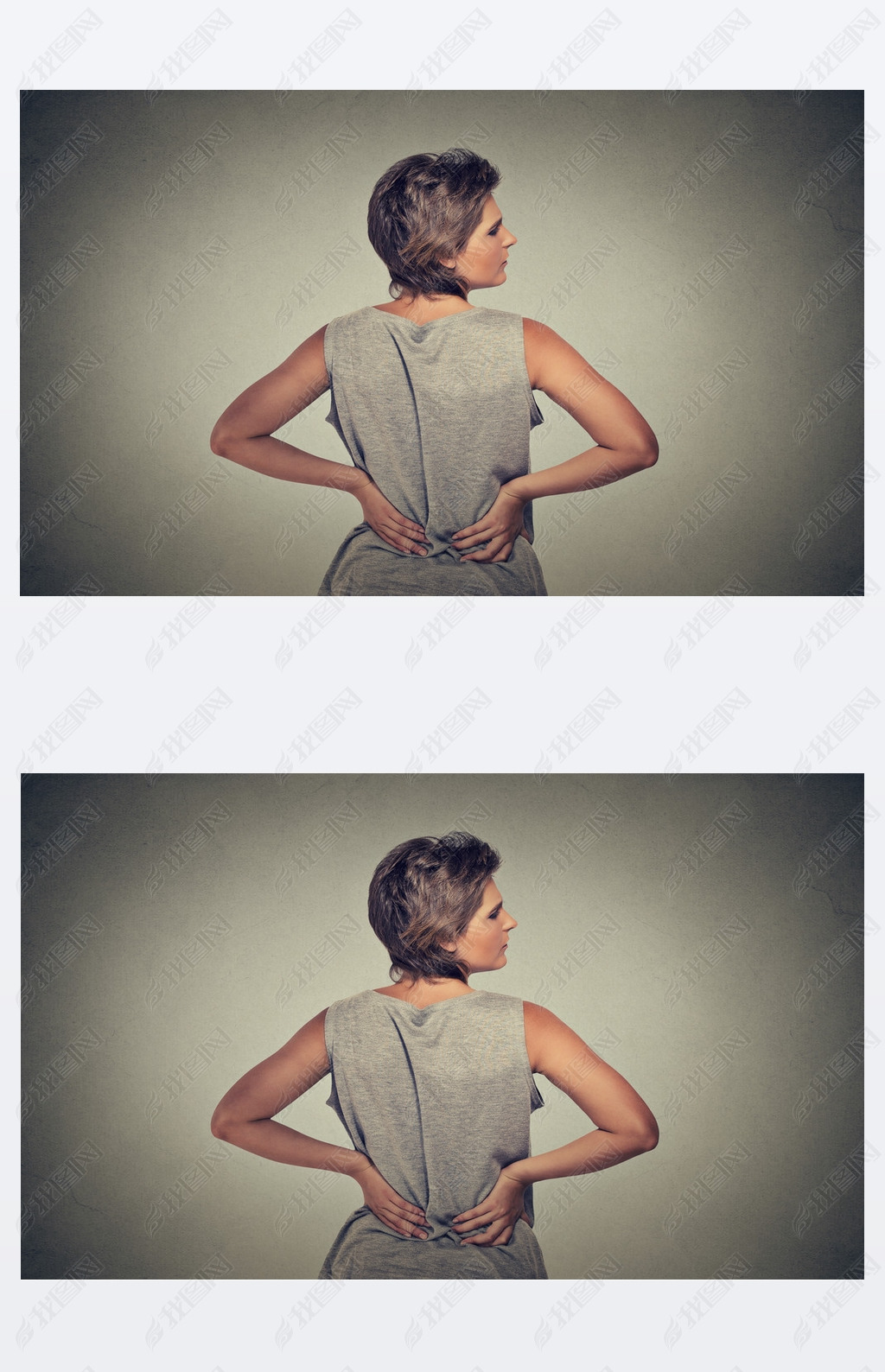 young woman standing with backache back pain