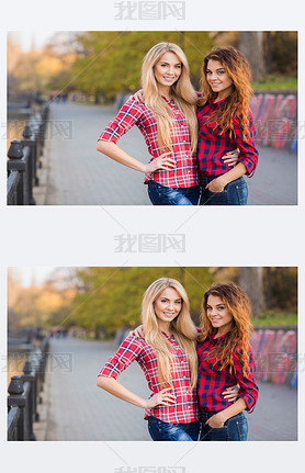 Beautiful young women on walk in park