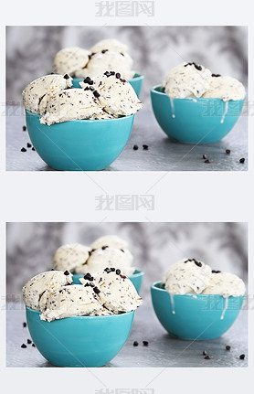 Three Bowls of Chocolate Chip Ice Cream