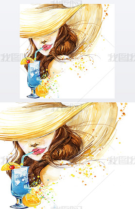 beautiful young woman with fruit cocktail. Girl and beach cocktail party. cocktail party poster back