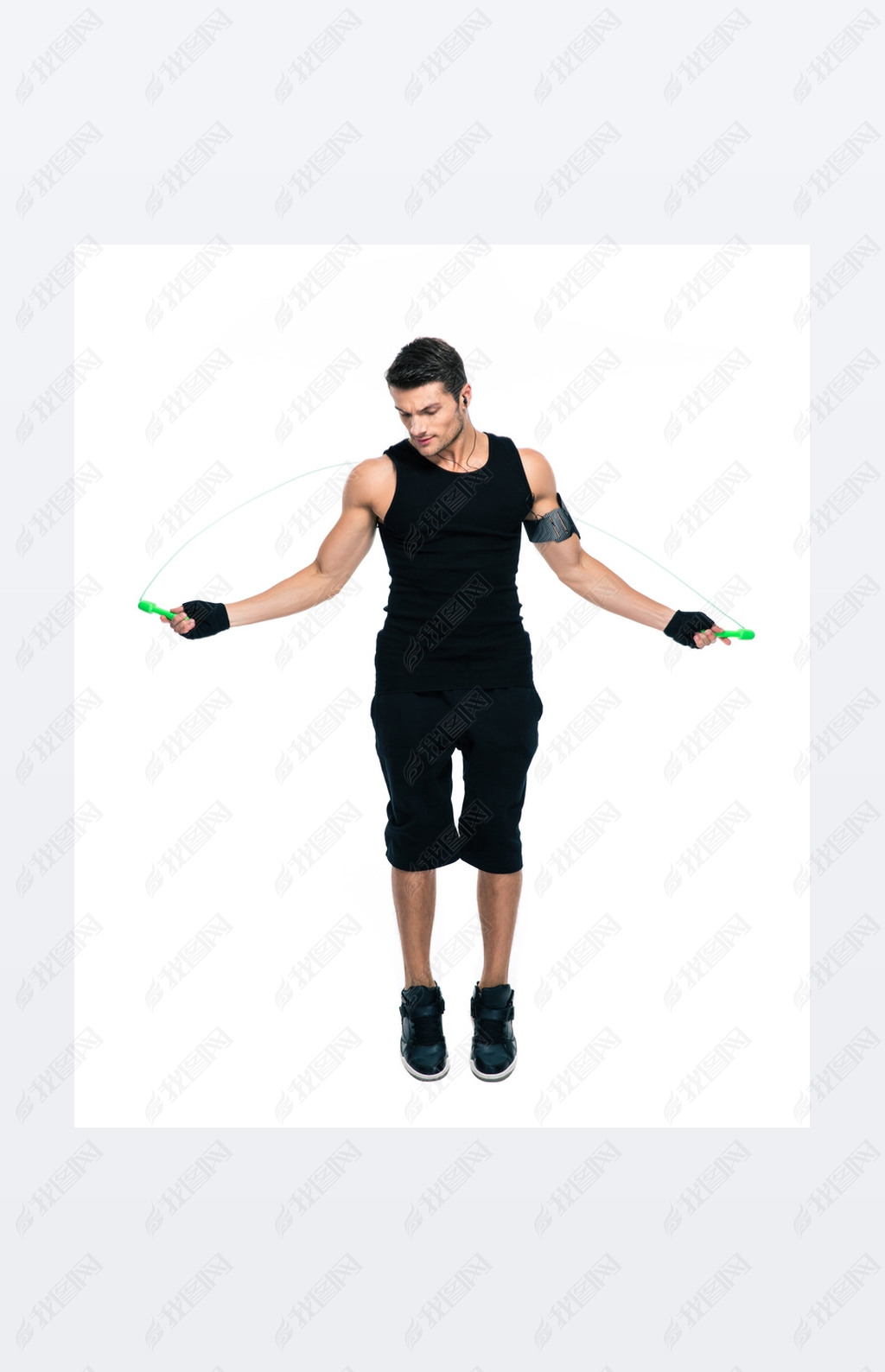 Fitness man jumping with skipping rope