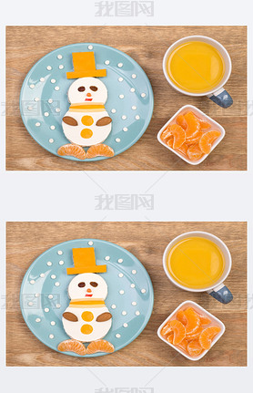 Funny sandwich for kids in a shape of a snowman 