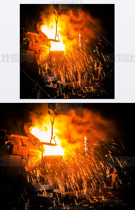 Pouring of liquid metal in open hearth workshop