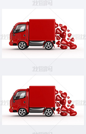 Valentine 3D Red Van with hearts