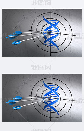 Healthcare concept: arrows in DNA target on wall background